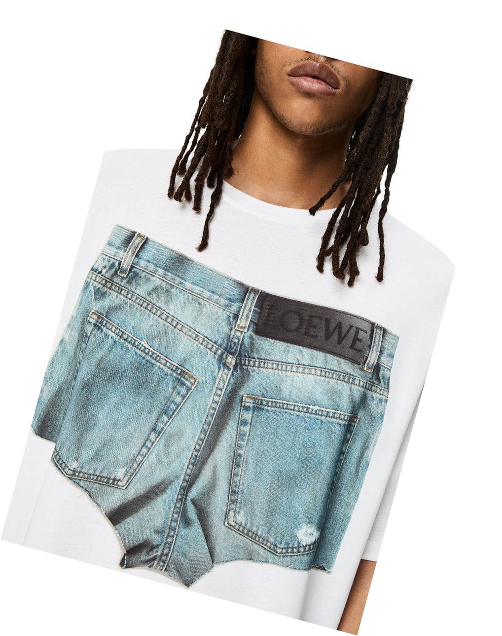 Loewe Denim shorts print T-shirt in cotton Blanche | 7124FODNJ