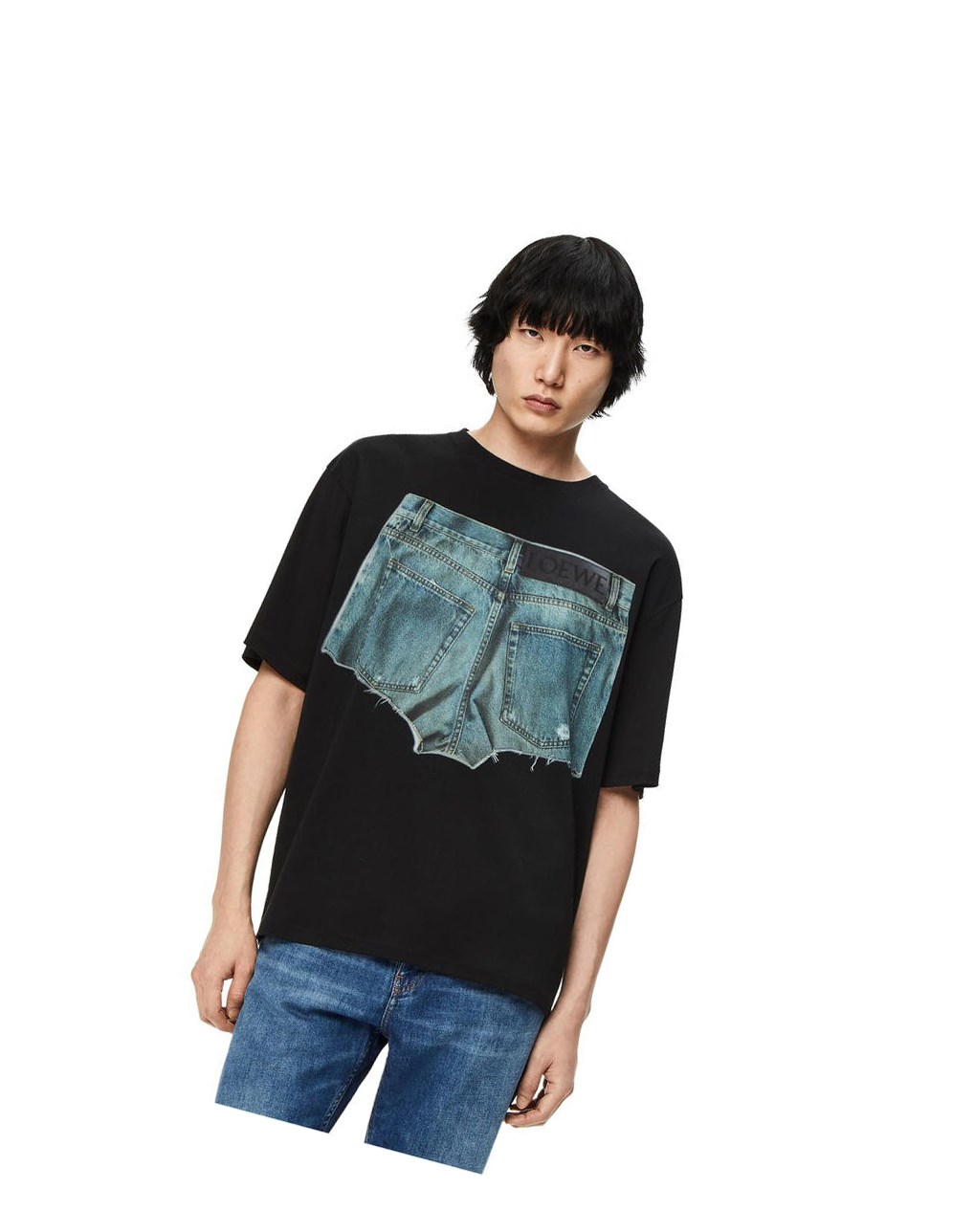 Loewe Denim shorts print T-shirt in cotton Noir | 9675IMCES