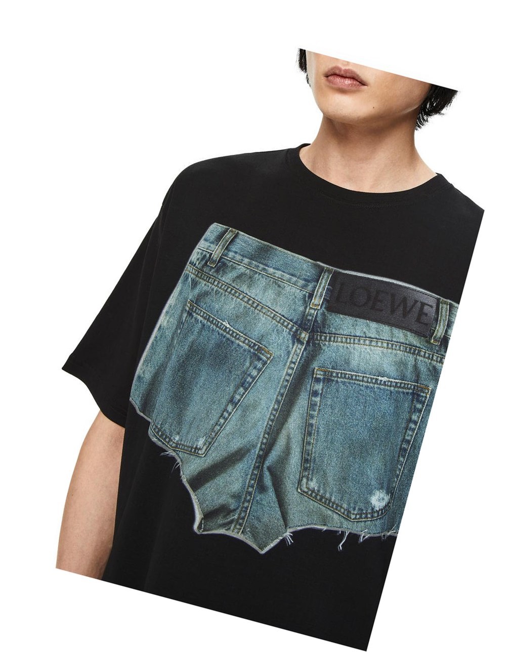 Loewe Denim shorts print T-shirt in cotton Noir | 9675IMCES