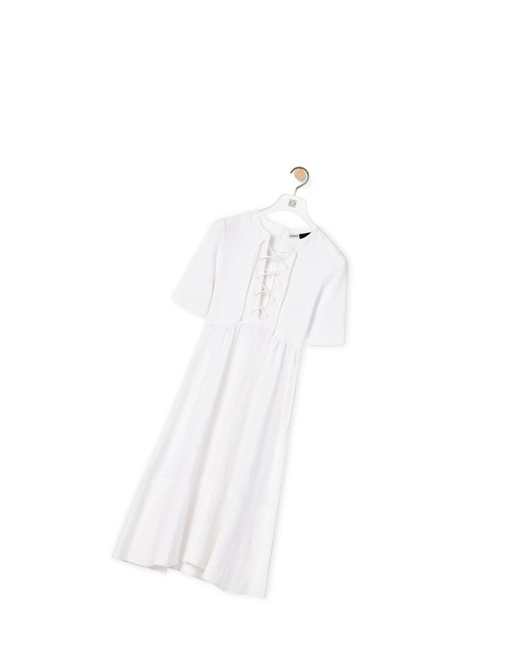 Loewe Dentelle up dress in linen and cotton Blanche | 4912FDGNV