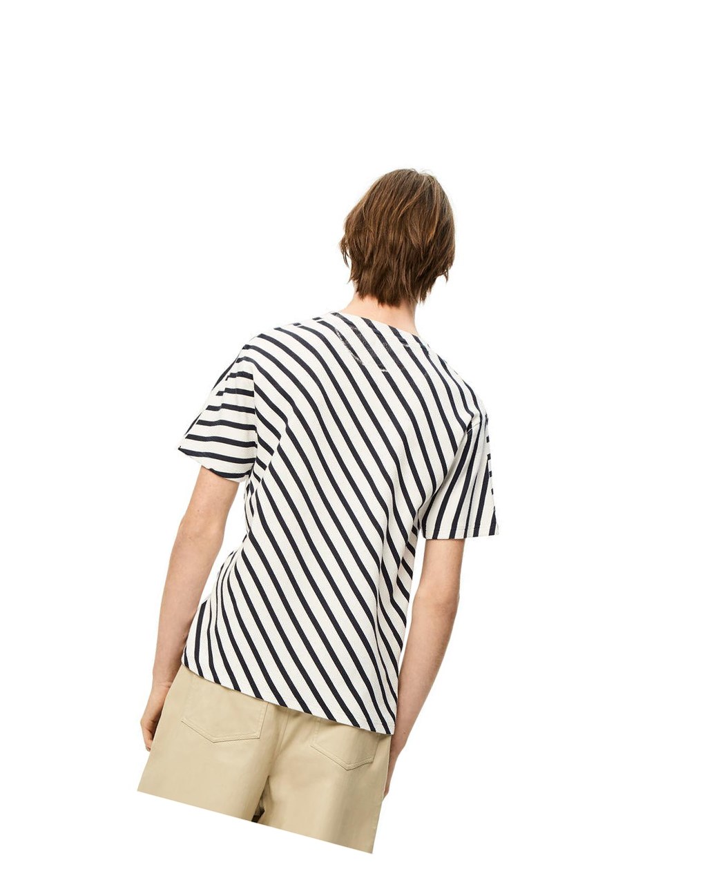 Loewe Diagonal stripe T-shirt in cotton Blanche Bleu Marine | 0954YAKEN