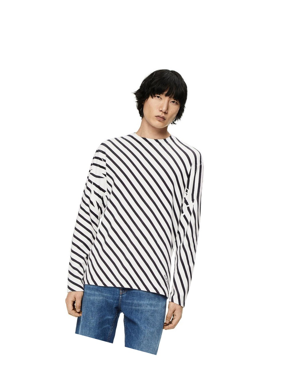 Loewe Diagonal stripe T-shirt in cotton Blanche Bleu Marine | 9367HVNDQ