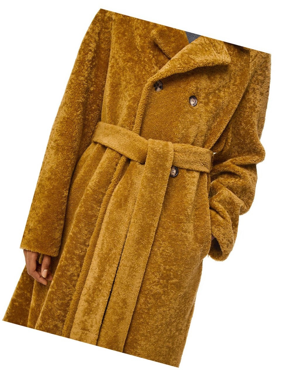 Loewe Double breasted coat in shearling Tobacco | 4129NOEVQ