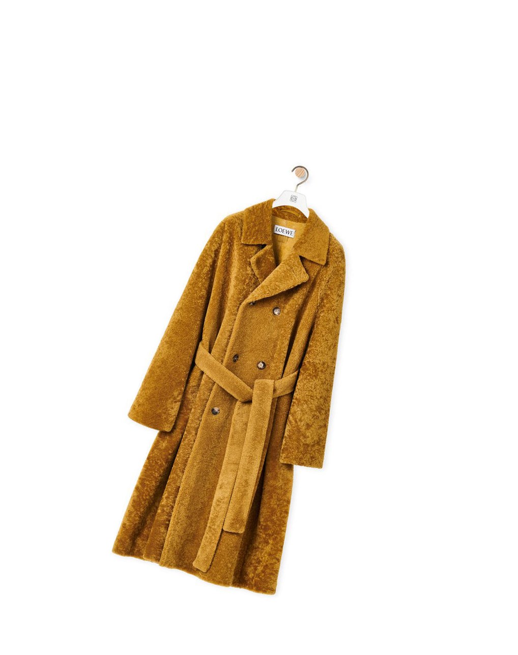 Loewe Double breasted coat in shearling Tobacco | 4129NOEVQ