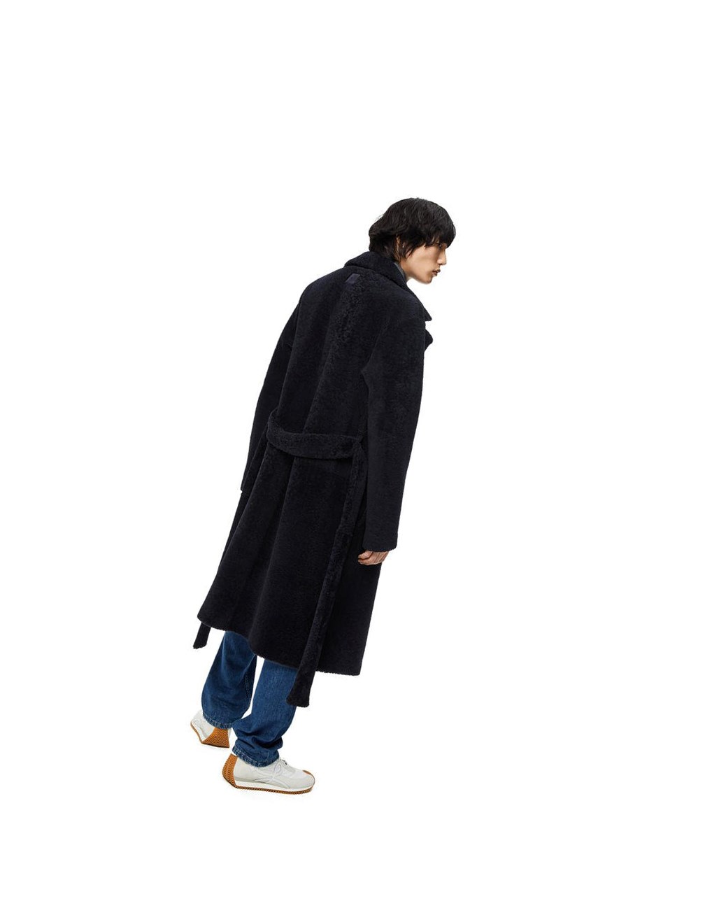 Loewe Double breasted coat in shearling Bleu Marine Noir Bleu | 5074GROVY