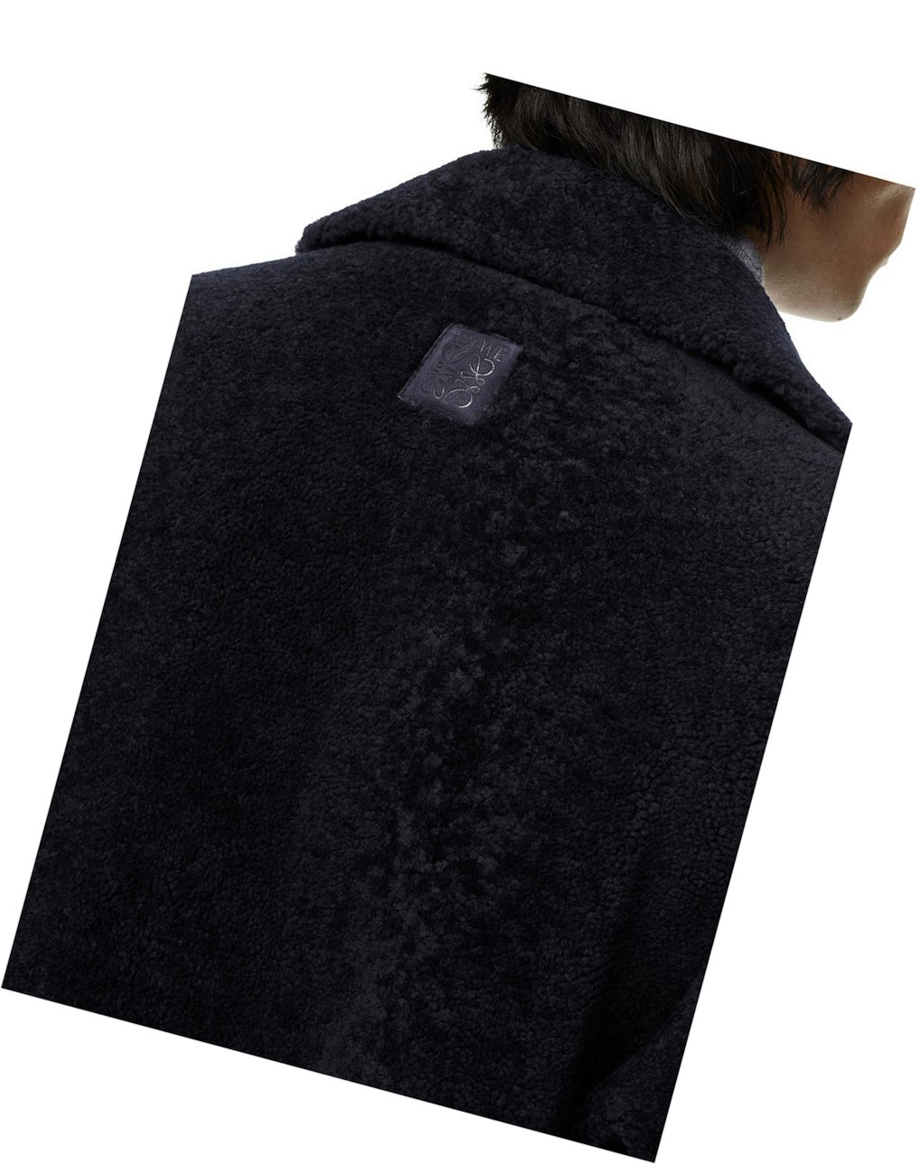 Loewe Double breasted coat in shearling Bleu Marine Noir Bleu | 5074GROVY