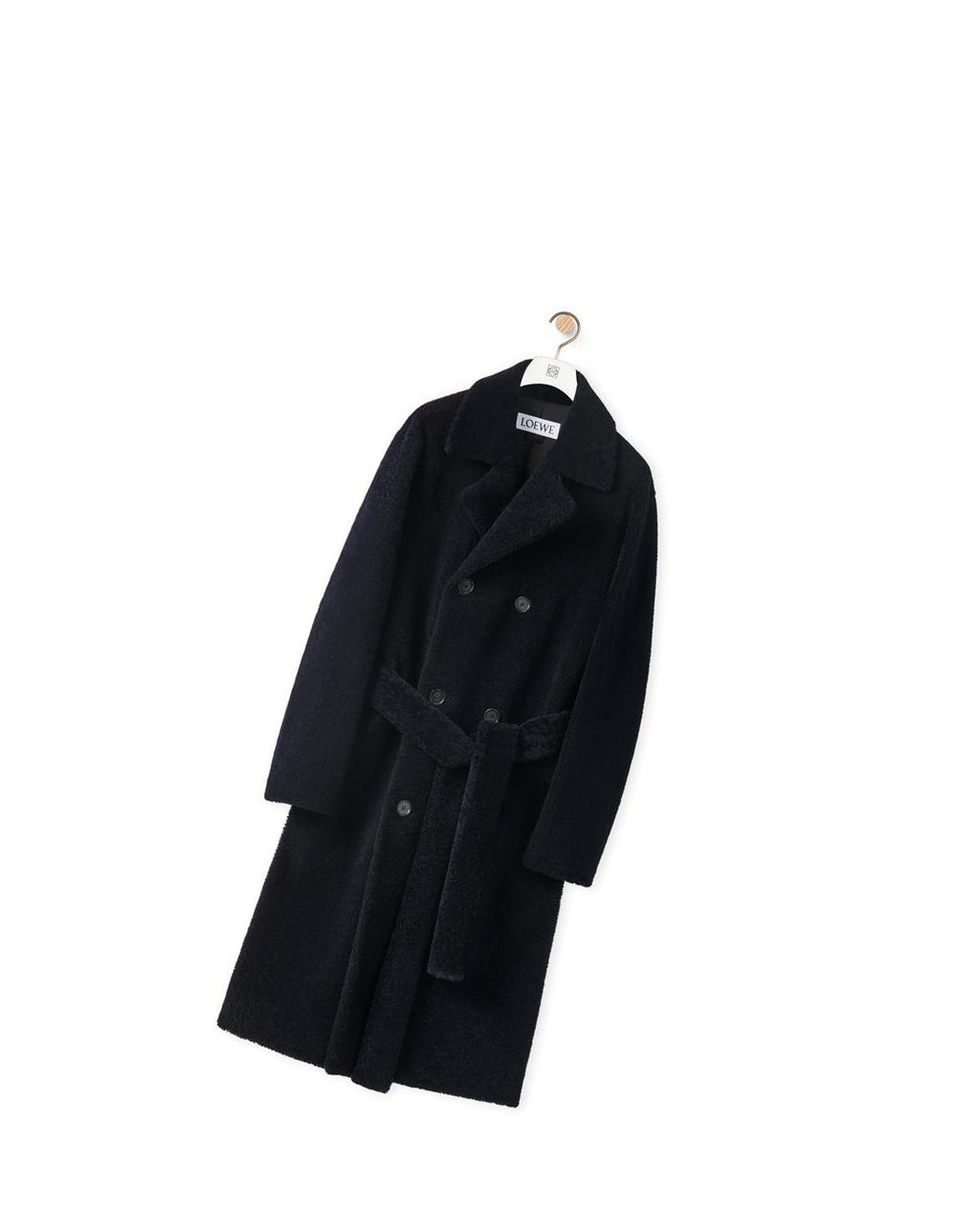 Loewe Double breasted coat in shearling Bleu Marine Noir Bleu | 5074GROVY