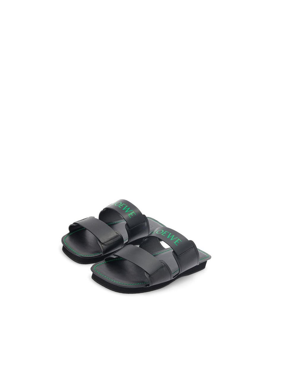 Loewe Double strap slide in calfskin Noir Vert | 5297SZNAD