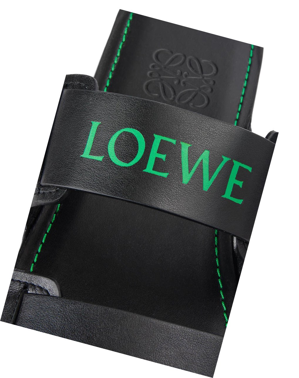 Loewe Double strap slide in calfskin Noir Vert | 5297SZNAD