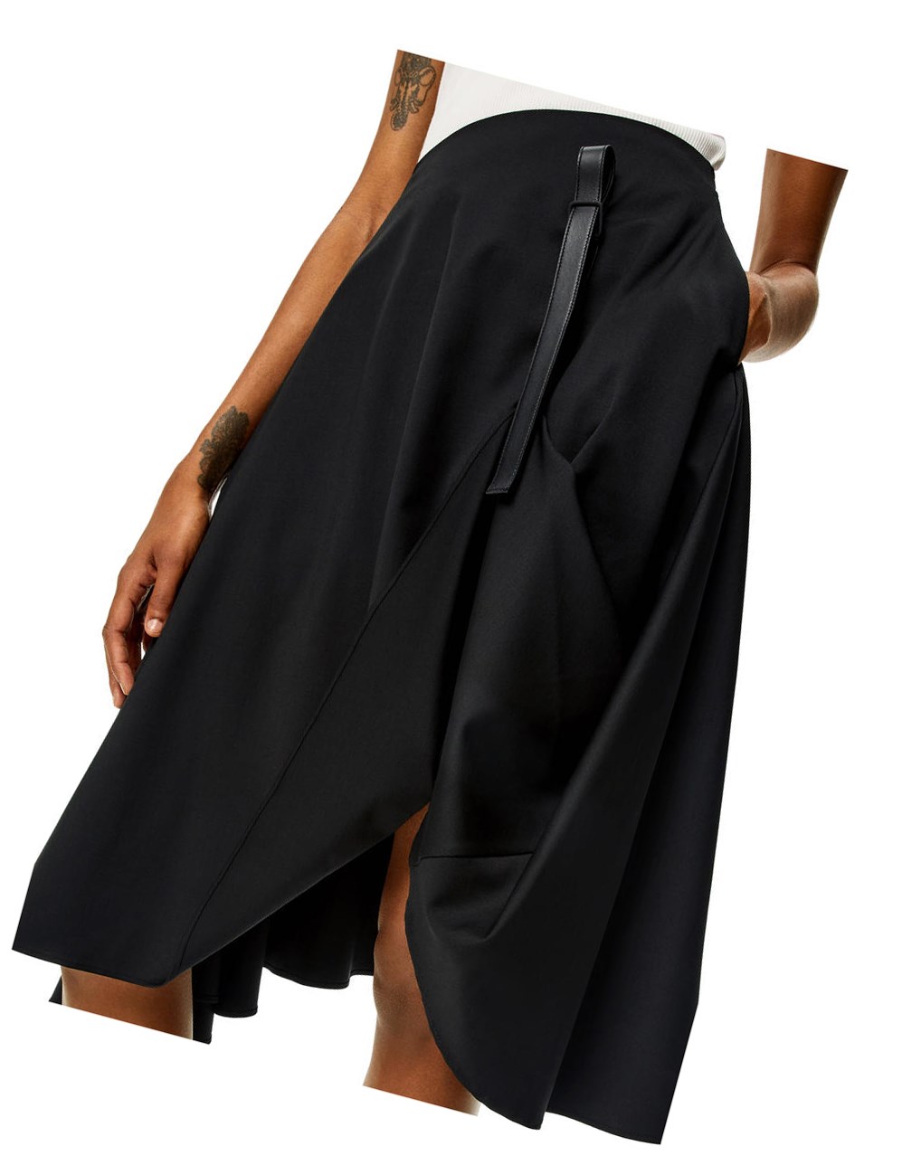 Loewe Draped midi skirt in wool Noir | 7349GHBYO