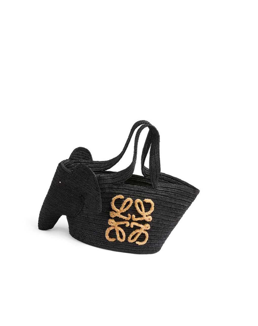 Loewe Elephant Basket bag in raffia Noir | 2507TVPUL