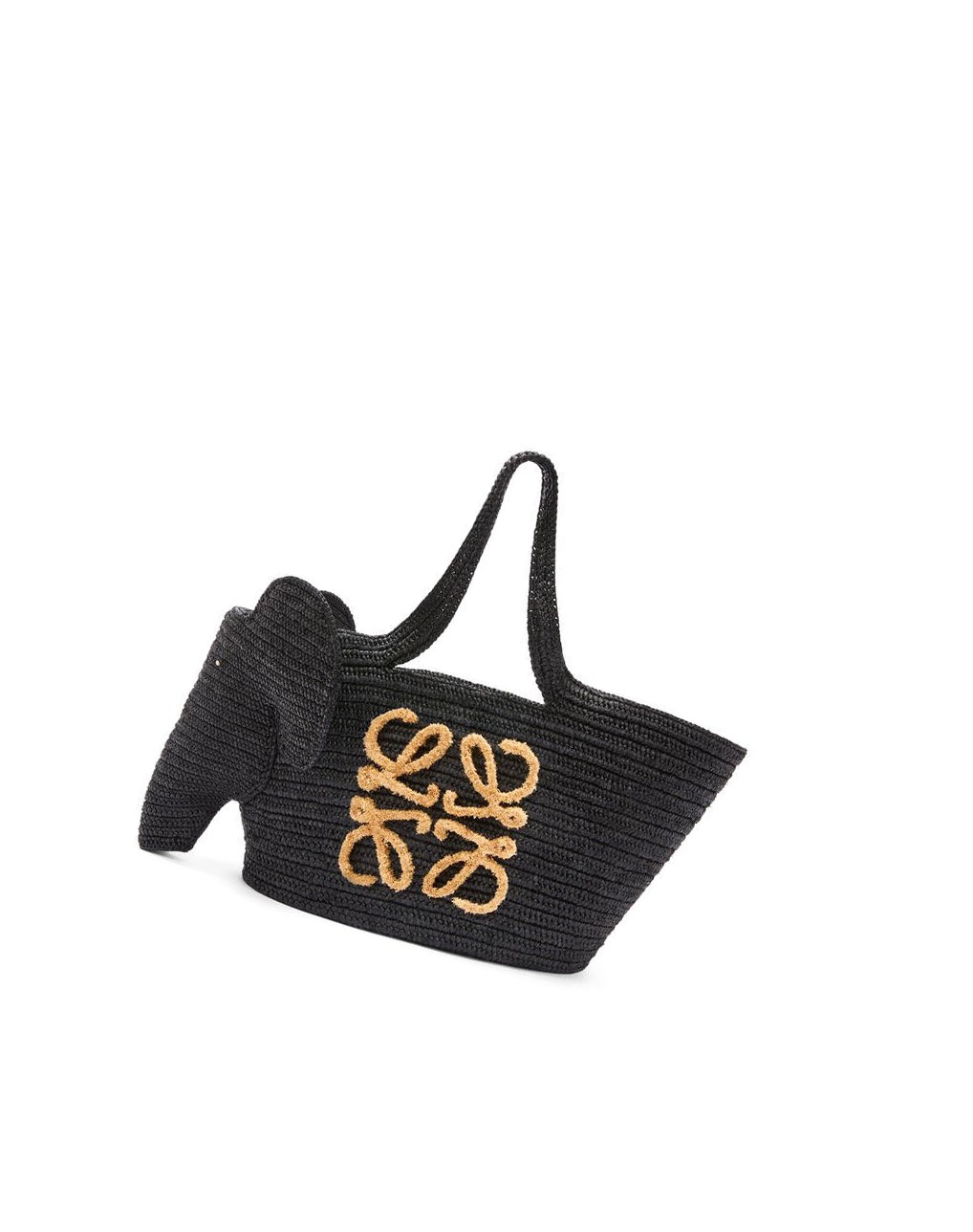 Loewe Elephant Basket bag in raffia Noir | 2507TVPUL