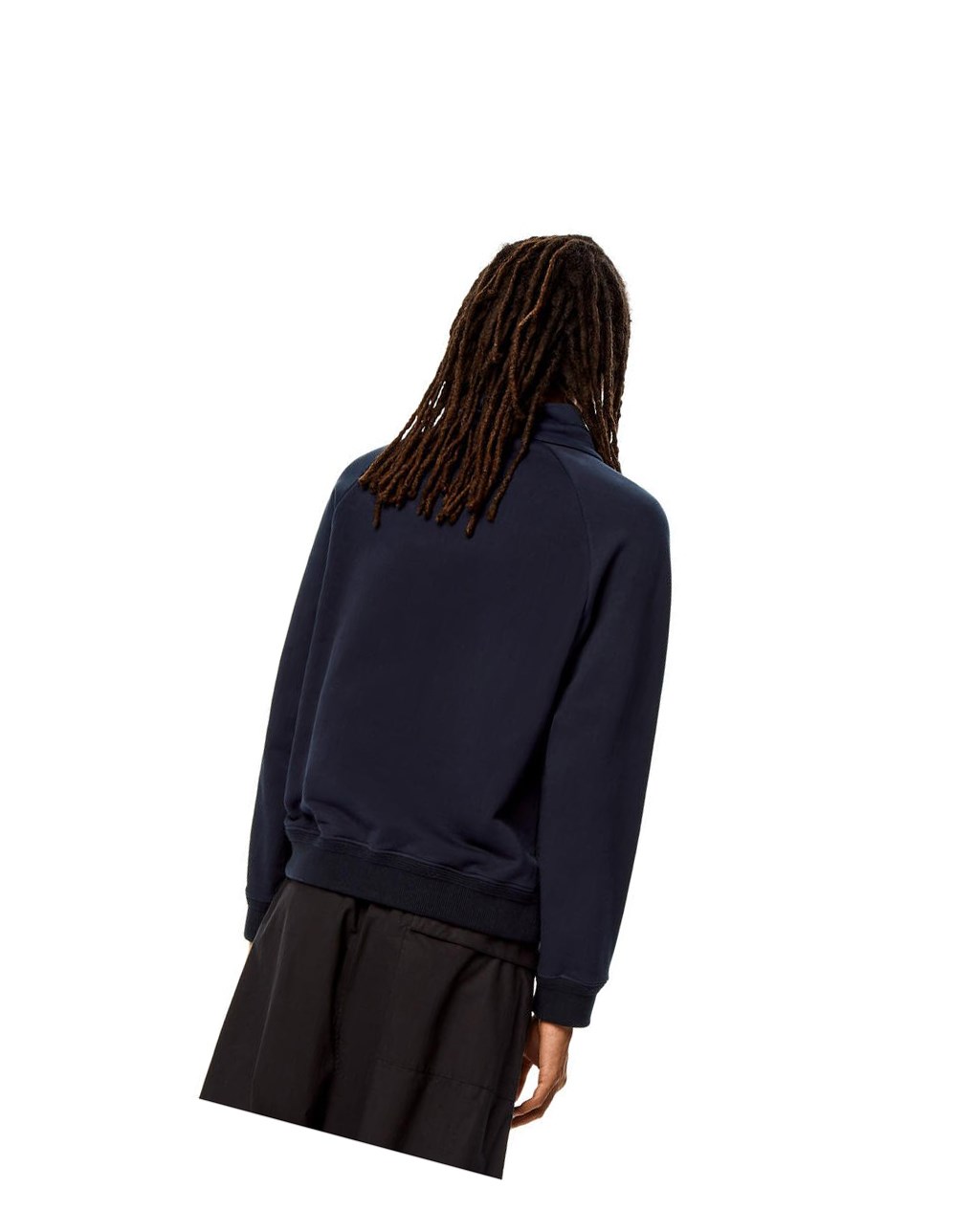 Loewe Embroidered zipped pullover in cotton Bleu | 6132ARTWF