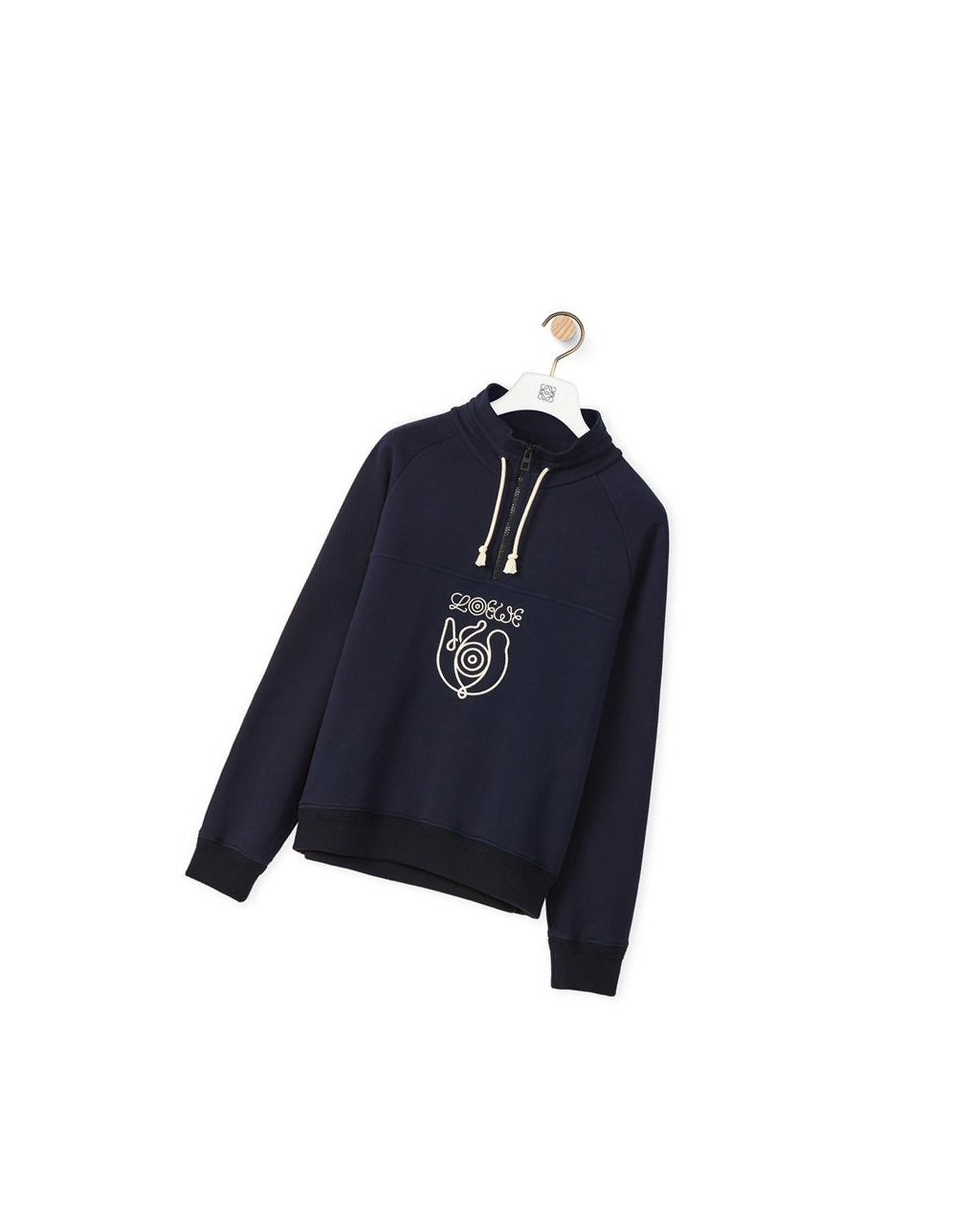 Loewe Embroidered zipped pullover in cotton Bleu | 6132ARTWF