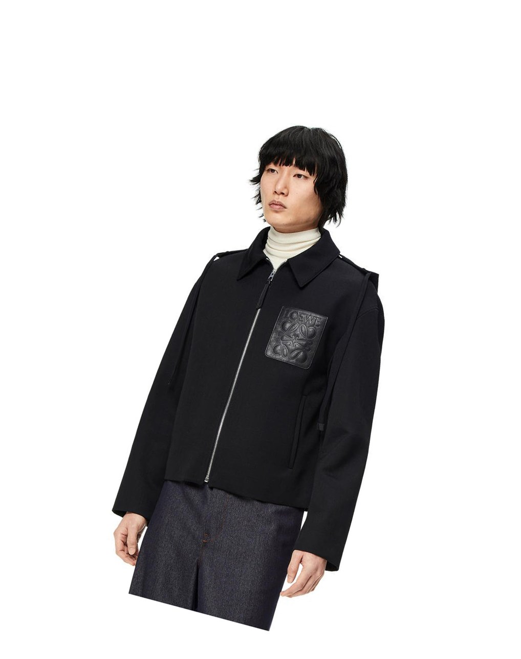 Loewe Encapuchonné Anagram zip parka in wool Noir | 9761MODGN