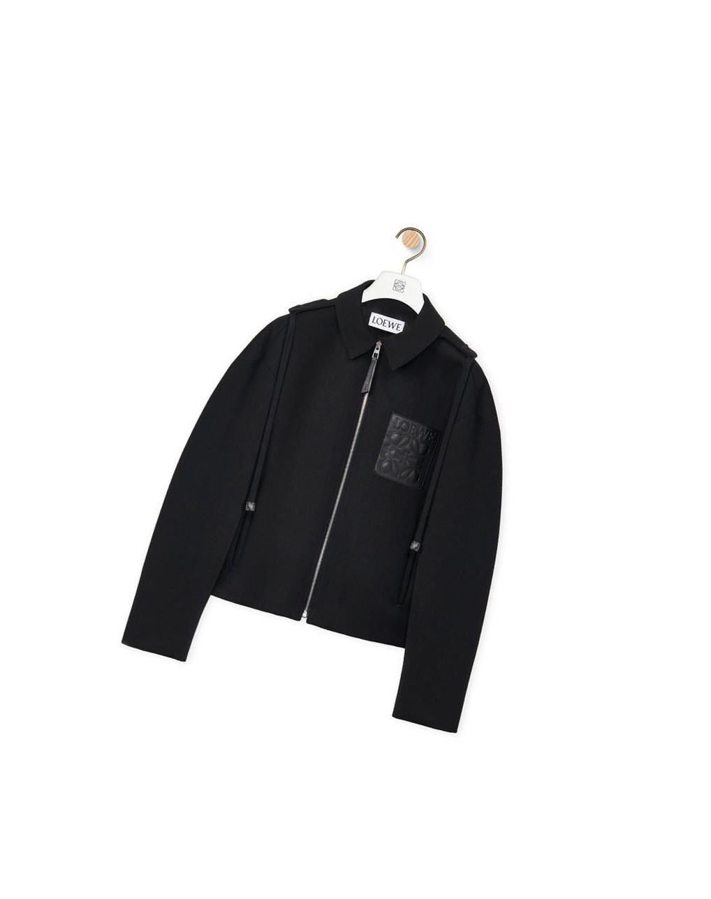 Loewe Encapuchonné Anagram zip parka in wool Noir | 9761MODGN