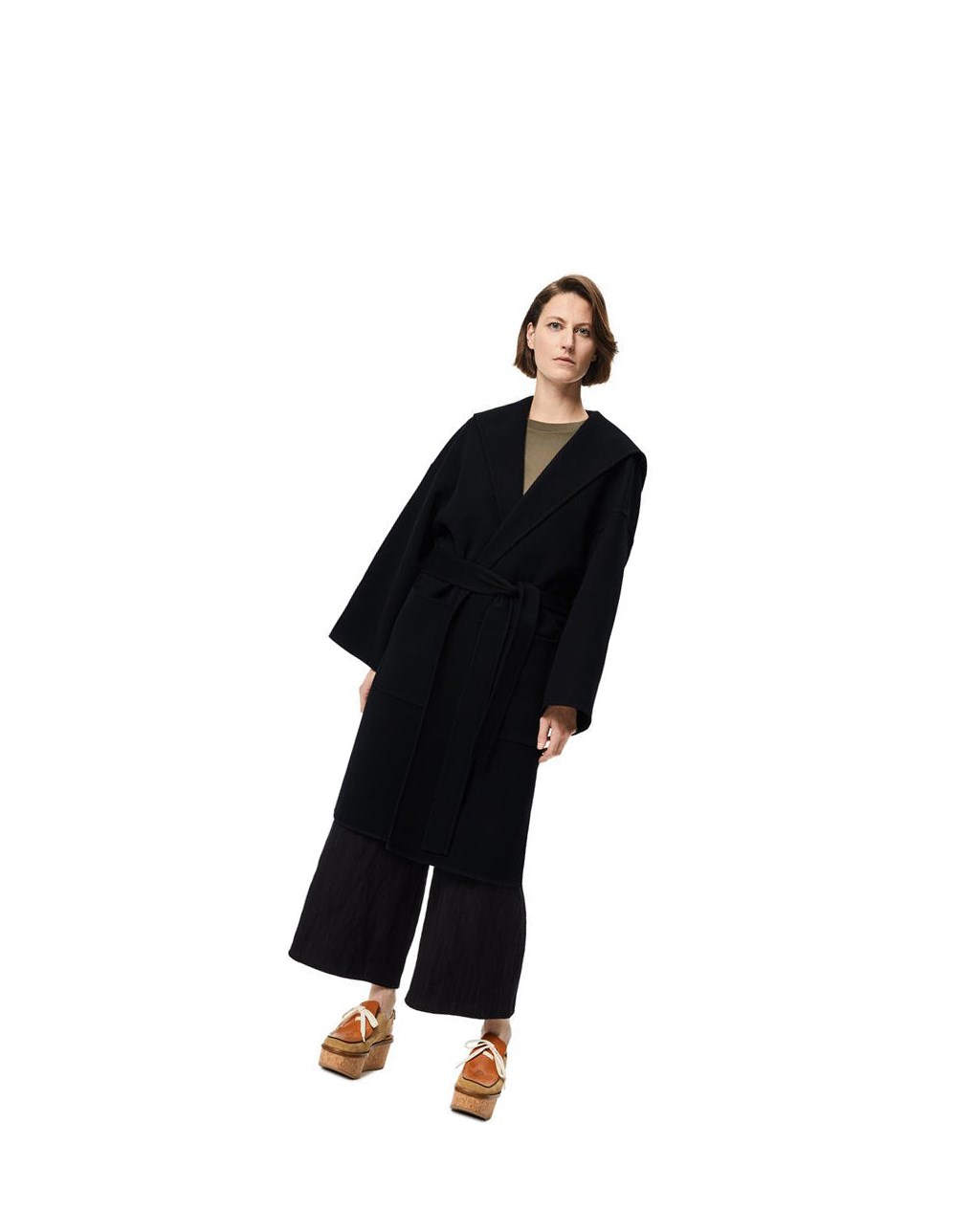 Loewe Encapuchonné belted coat in wool and cashmere Noir | 6079NKUMY