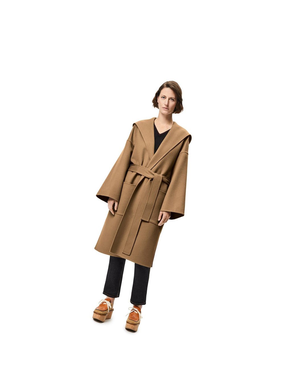 Loewe Encapuchonné belted coat in wool and cashmere Camel | 6905QZFEC