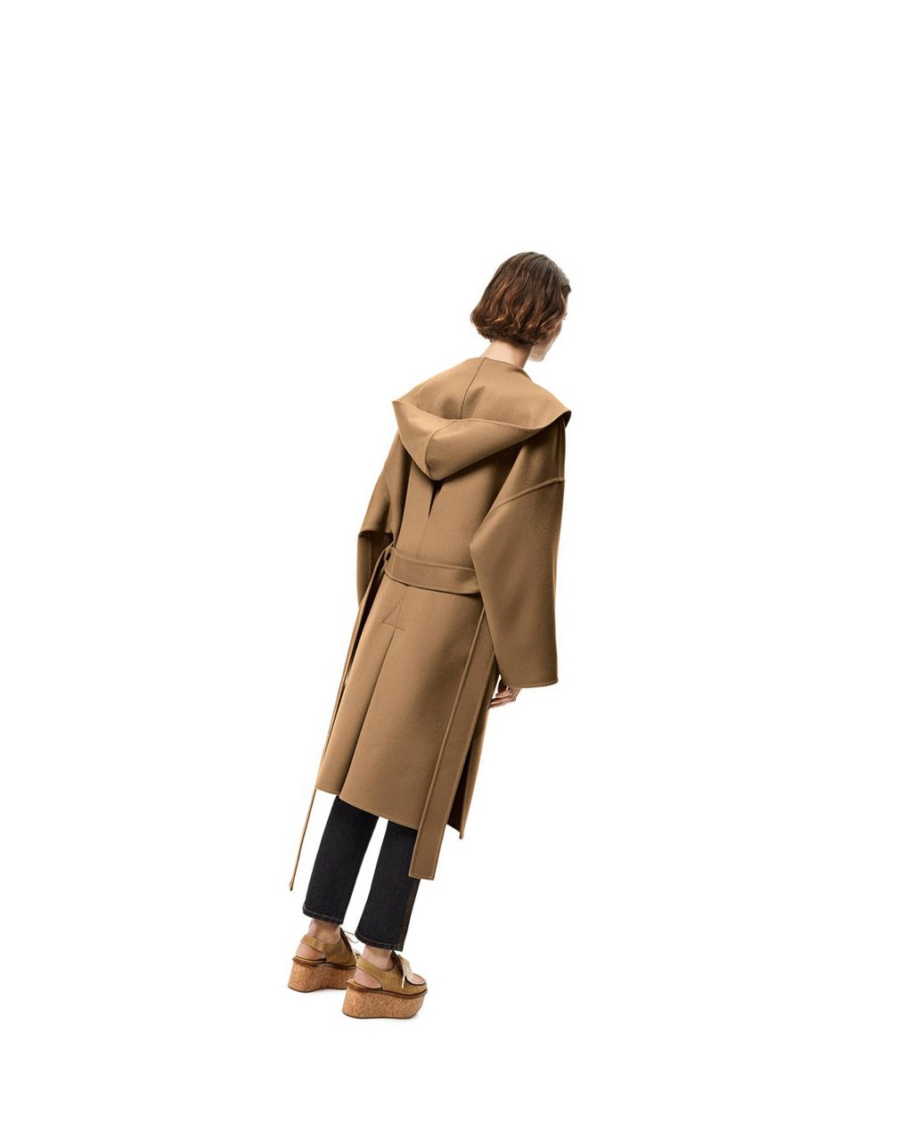 Loewe Encapuchonné belted coat in wool and cashmere Camel | 6905QZFEC