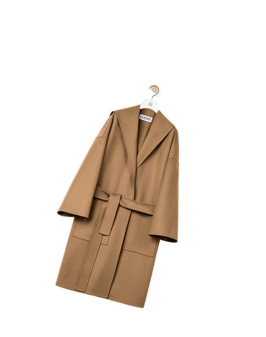 Loewe Encapuchonné belted coat in wool and cashmere Camel | 6905QZFEC