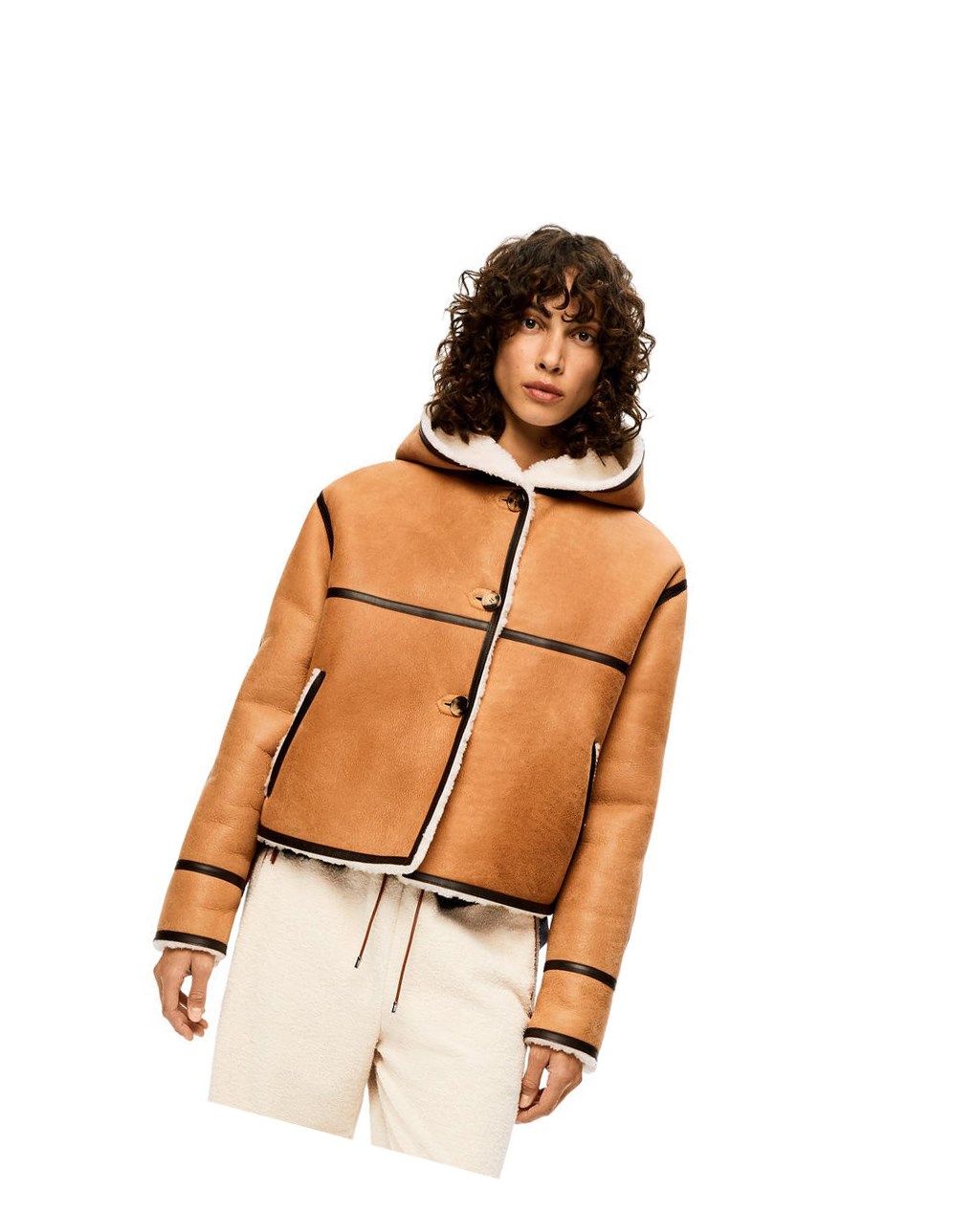 Loewe Encapuchonné jacket in shearling Beige Marron Foncé | 8291EWZXJ