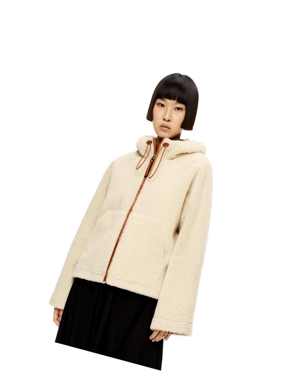 Loewe Encapuchonné zip jacket in shearling Blanche | 9641IZAJQ