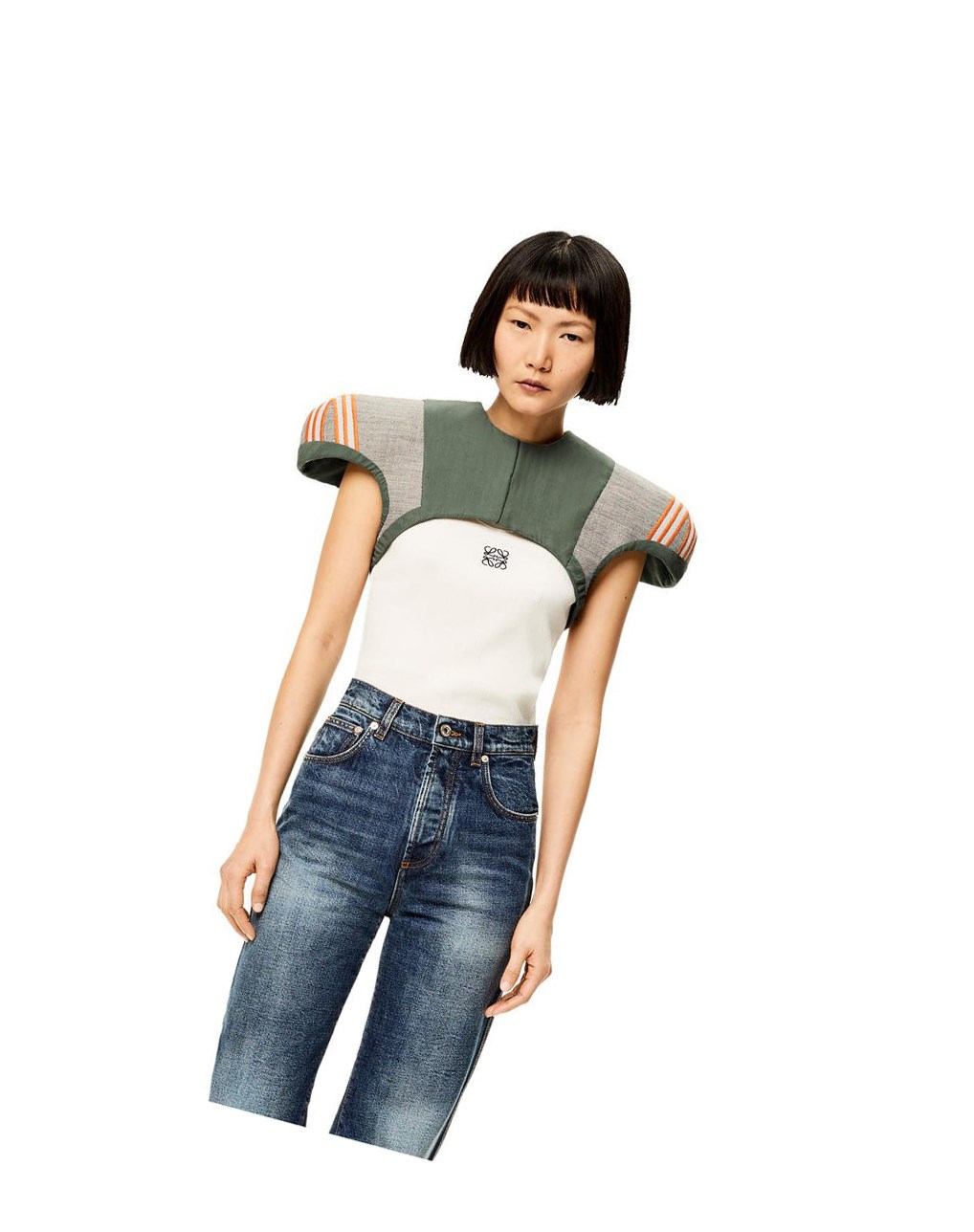 Loewe Epaulette top in cotton, wool and silk Kaki Vert | 7914MCTKE