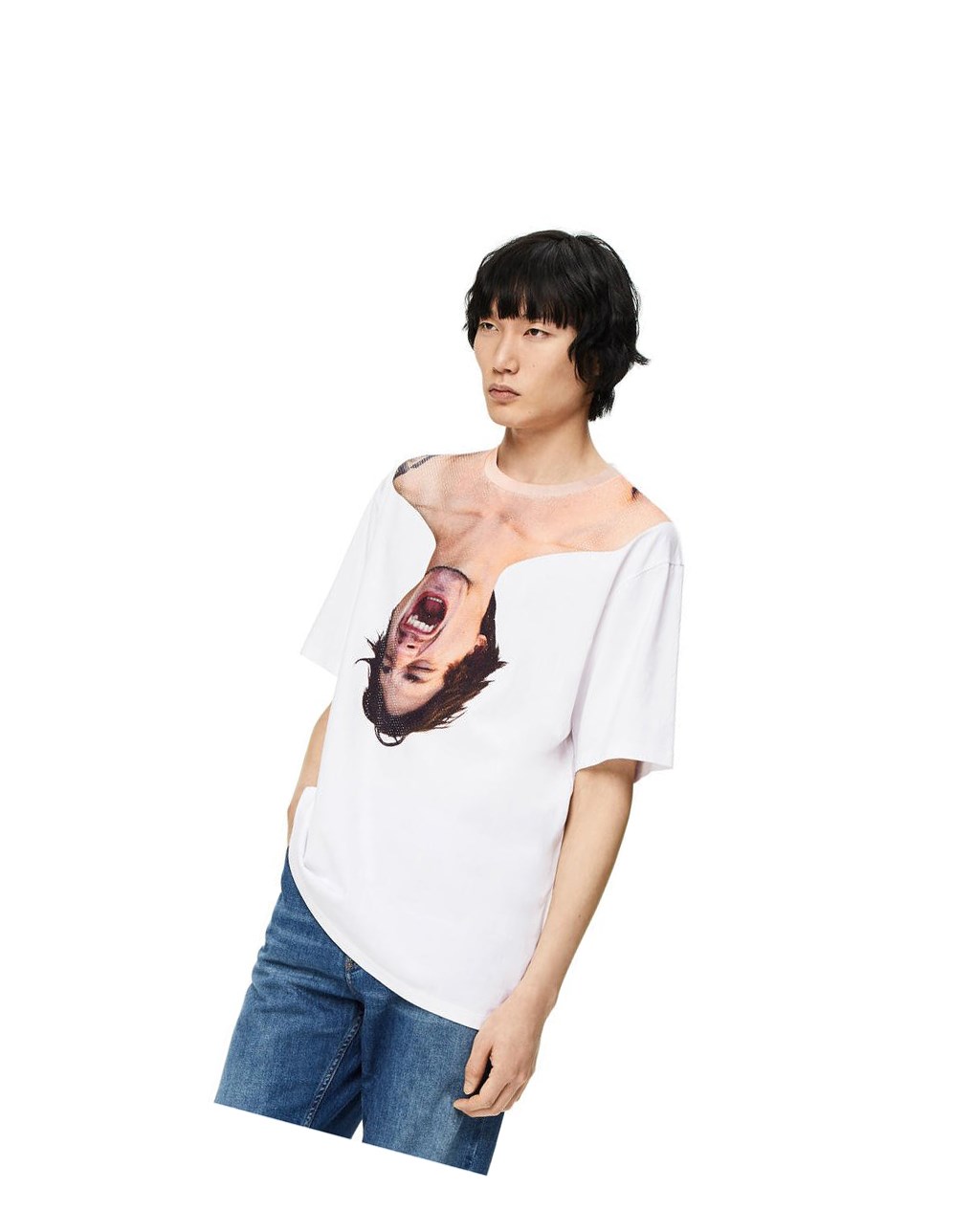 Loewe Face print crystal T-shirt in cotton Blanche | 6732OUQFM