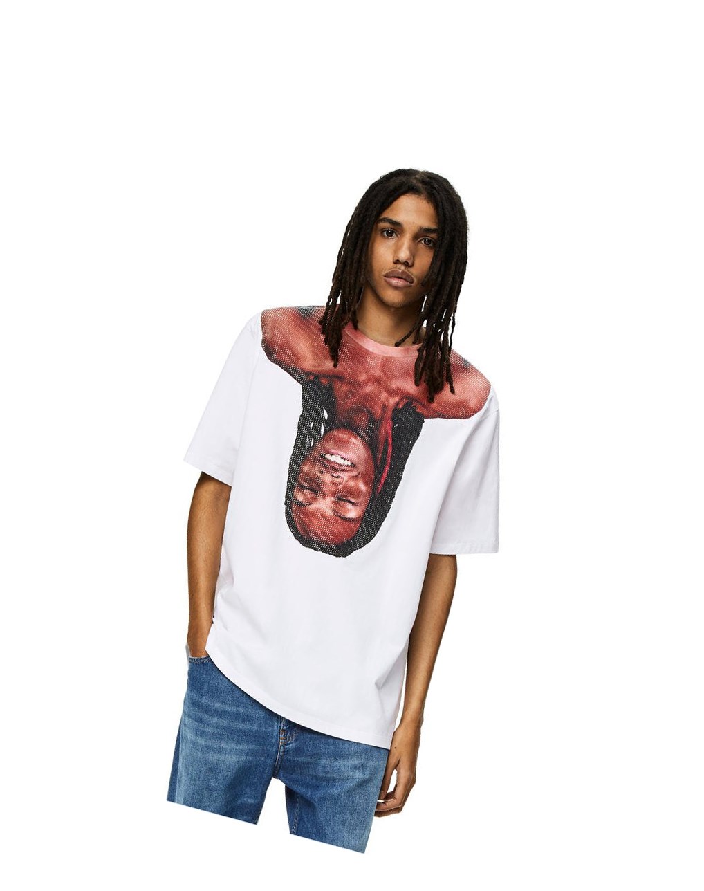 Loewe Face print crystal T-shirt in cotton Blanche | 8016AXFNV