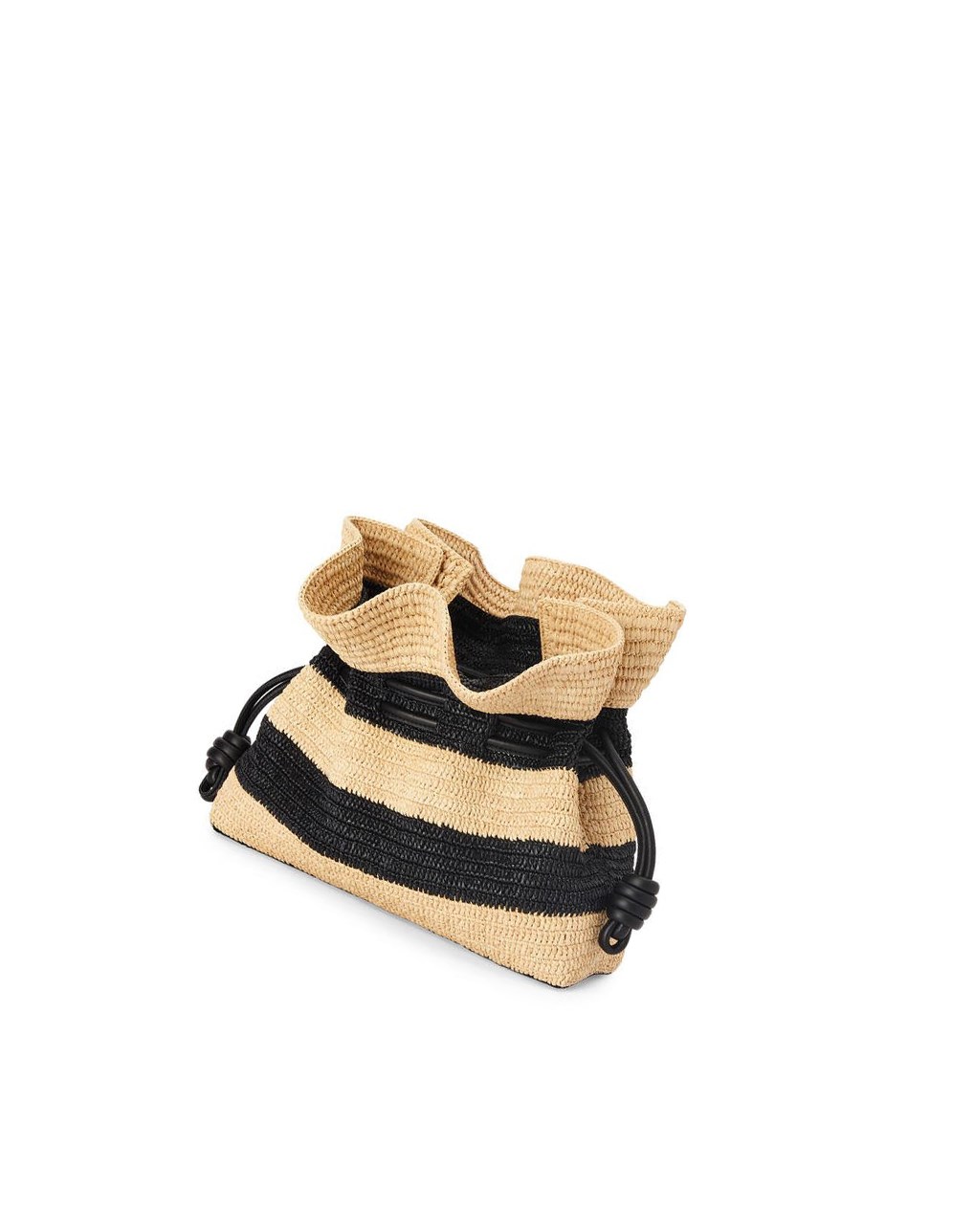 Loewe Flamenco Clutch in striped raffia and calfskin Noir | 0598NQSZV