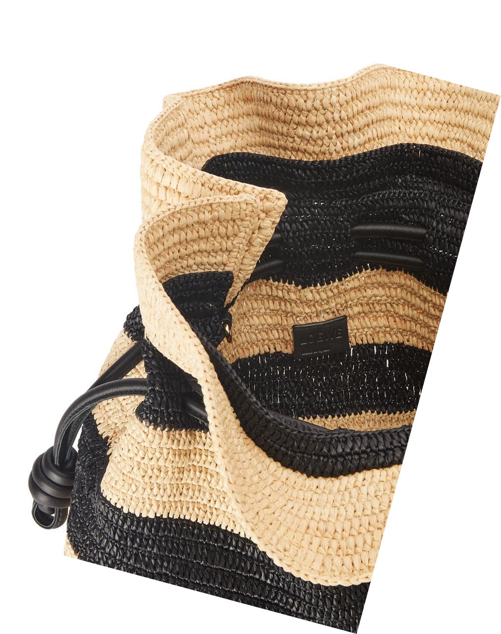 Loewe Flamenco Clutch in striped raffia and calfskin Noir | 0598NQSZV