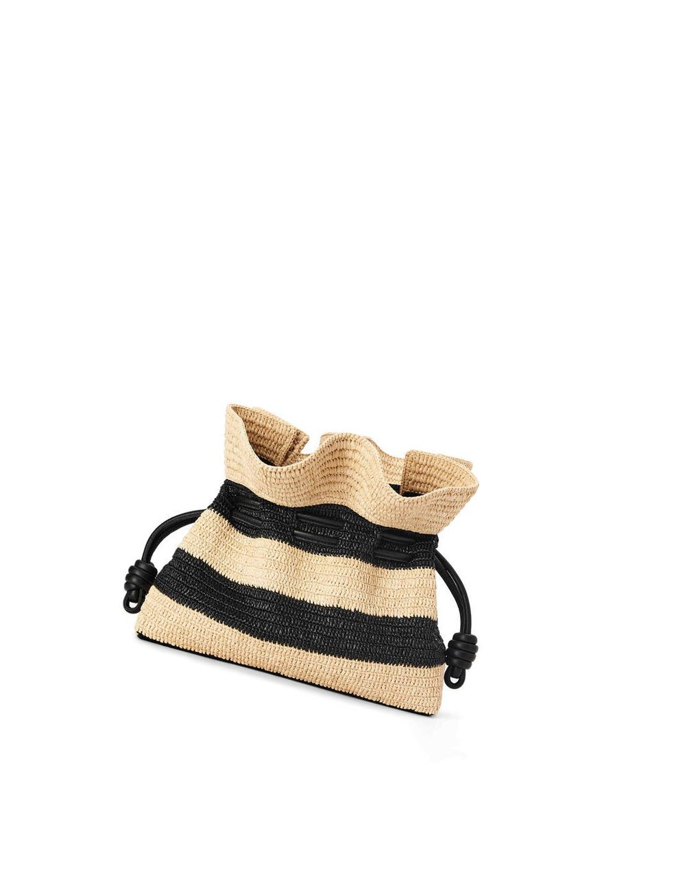 Loewe Flamenco Clutch in striped raffia and calfskin Noir | 0598NQSZV