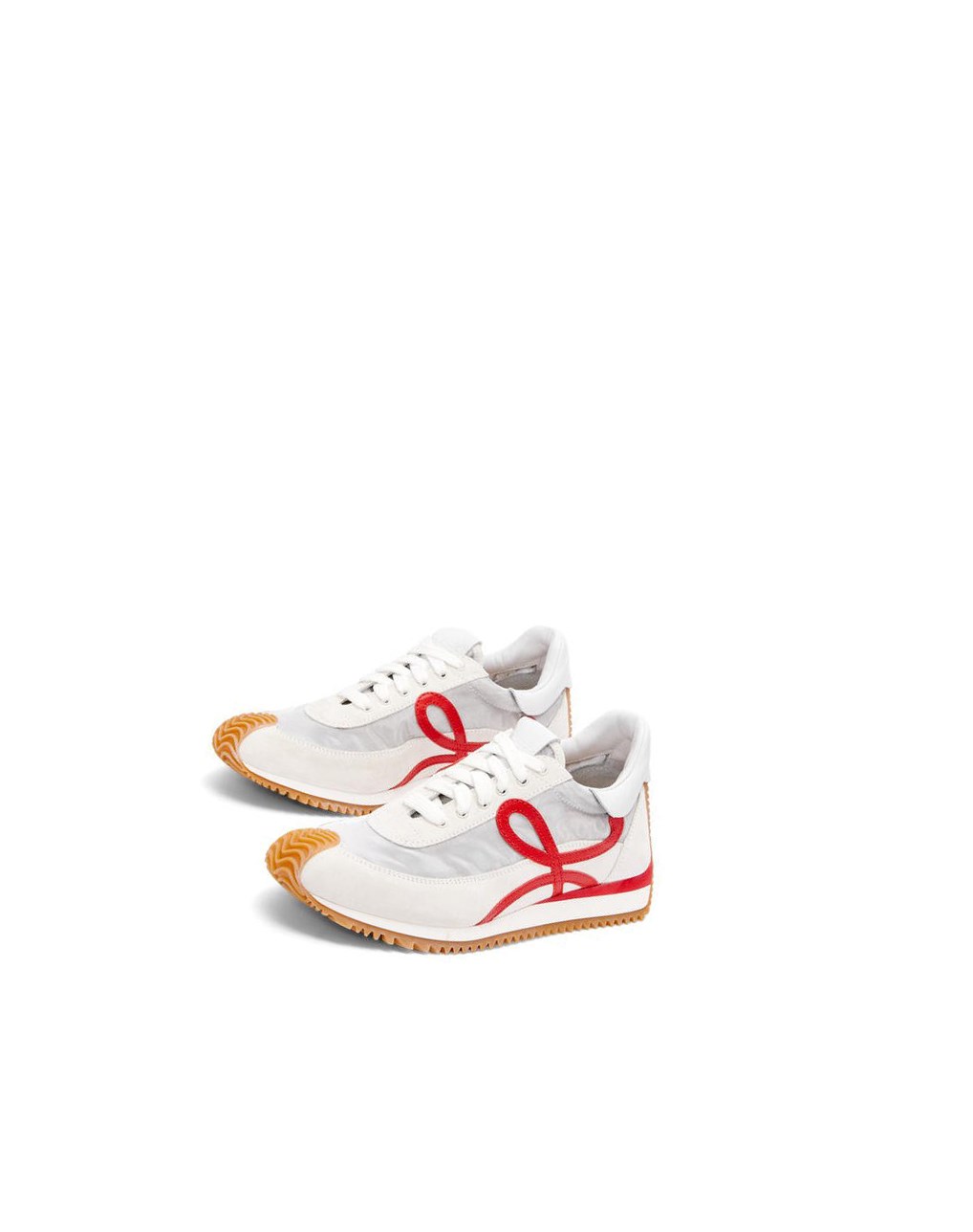 Loewe Flow runner in technical mesh and suede Argent Blanche Rouge | 8570WJQON