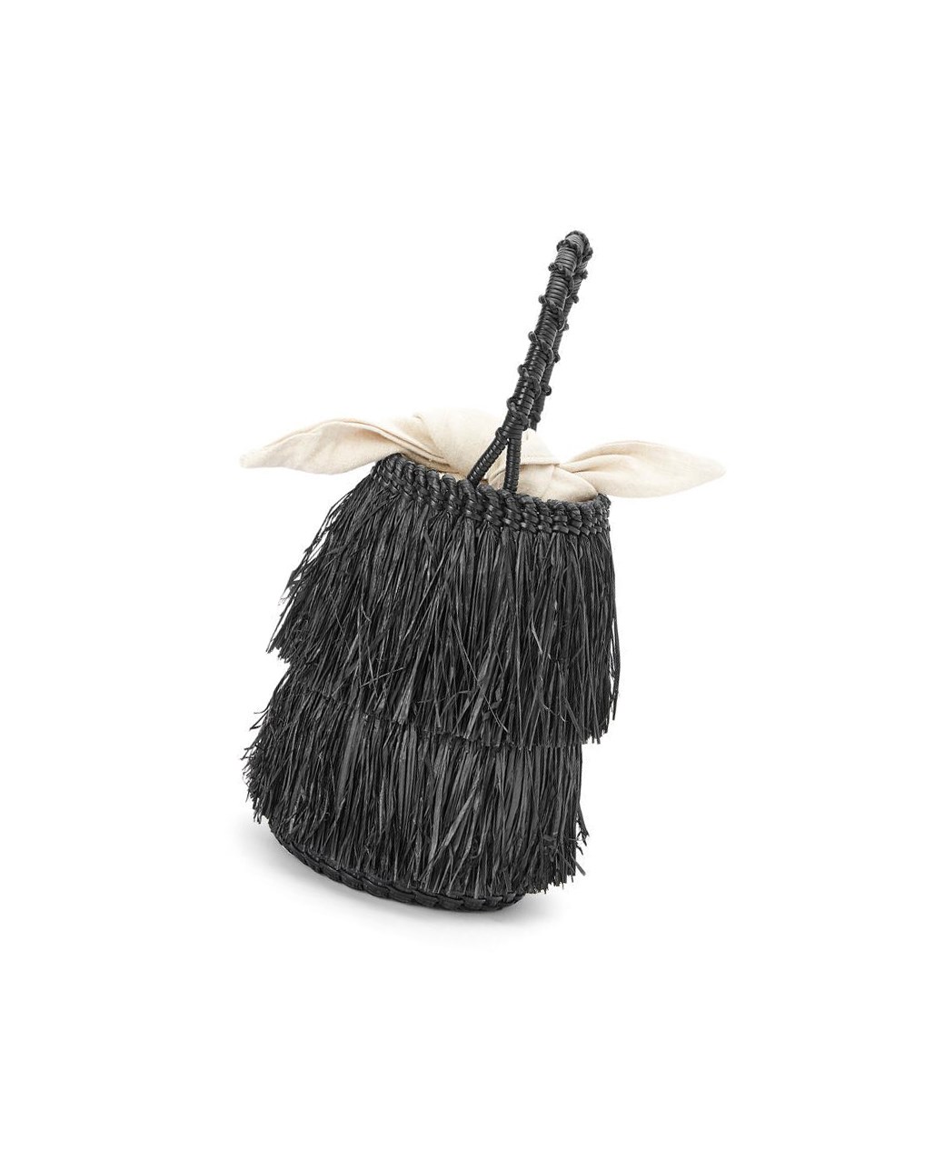 Loewe Frayed Bucket bag in raffia and calfskin Noir | 1049HIQDC