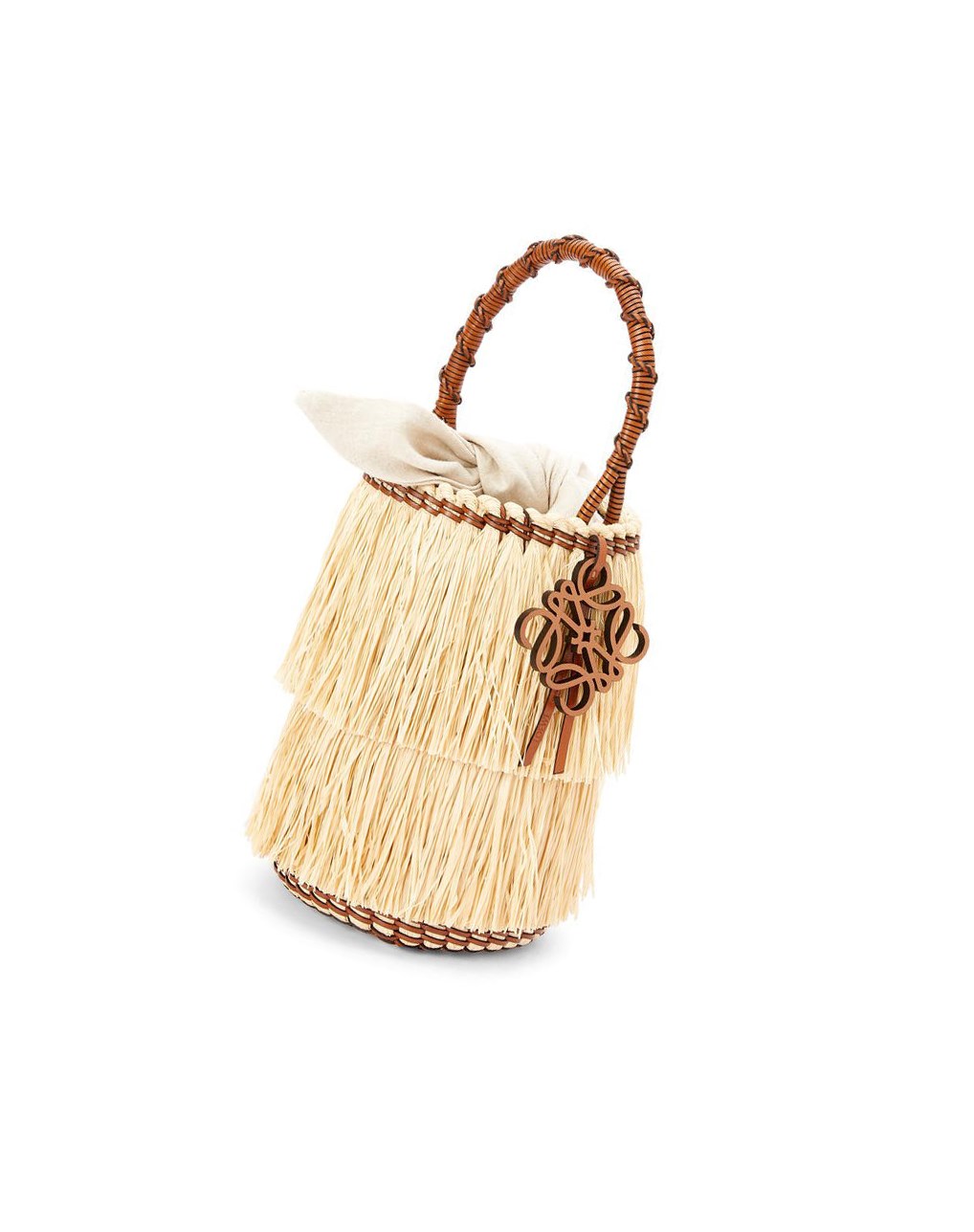 Loewe Frayed Bucket bag in raffia and calfskin Natural / Tan | 6981SVGFL