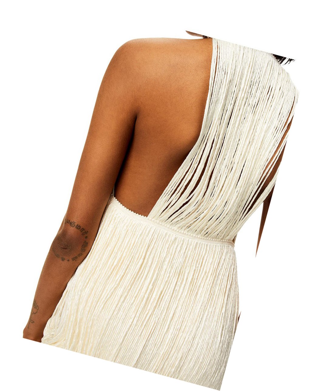 Loewe Fringed dress in silk Ecru | 0531OSUDG