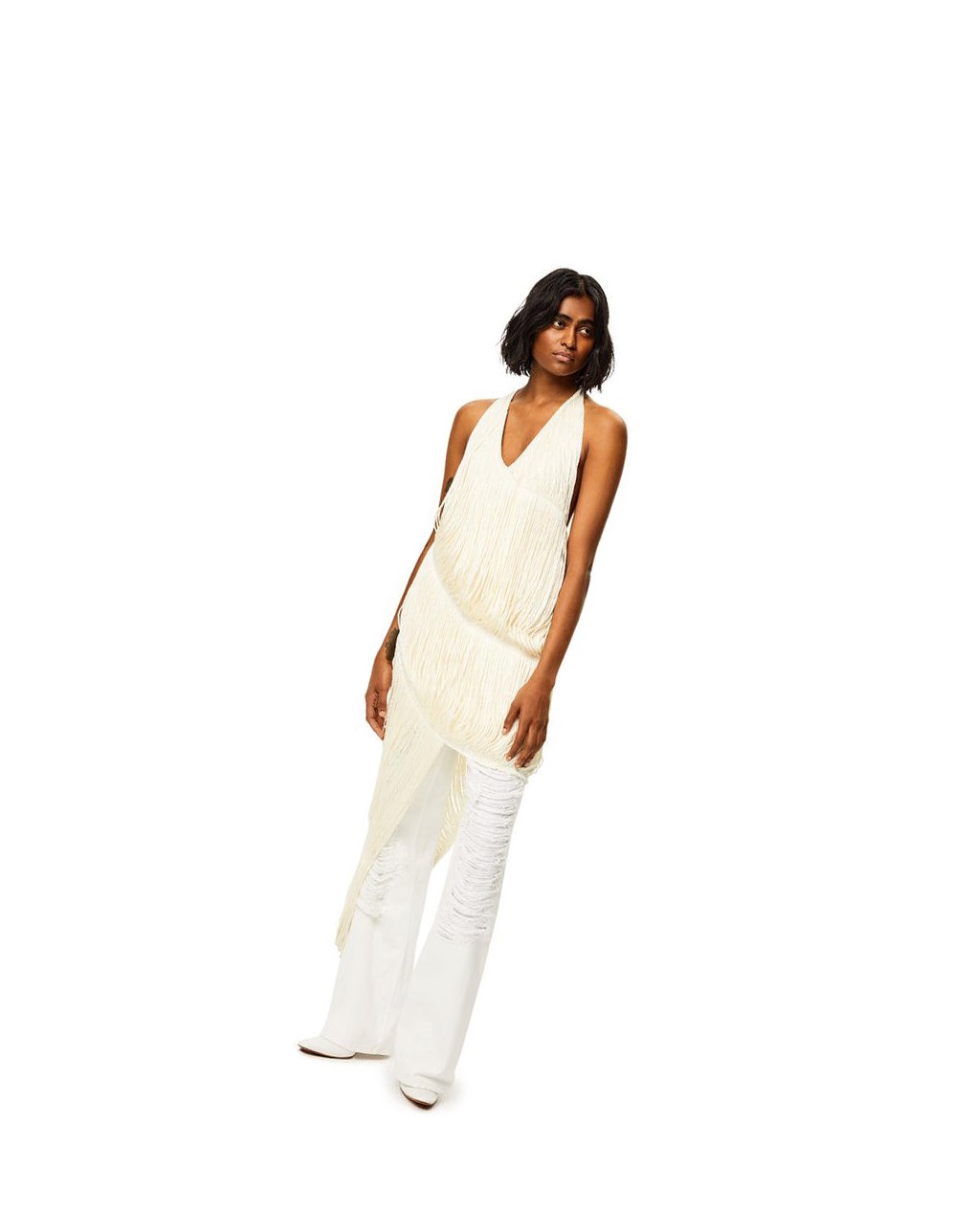 Loewe Fringed dress in silk Ecru | 6895GCAPL