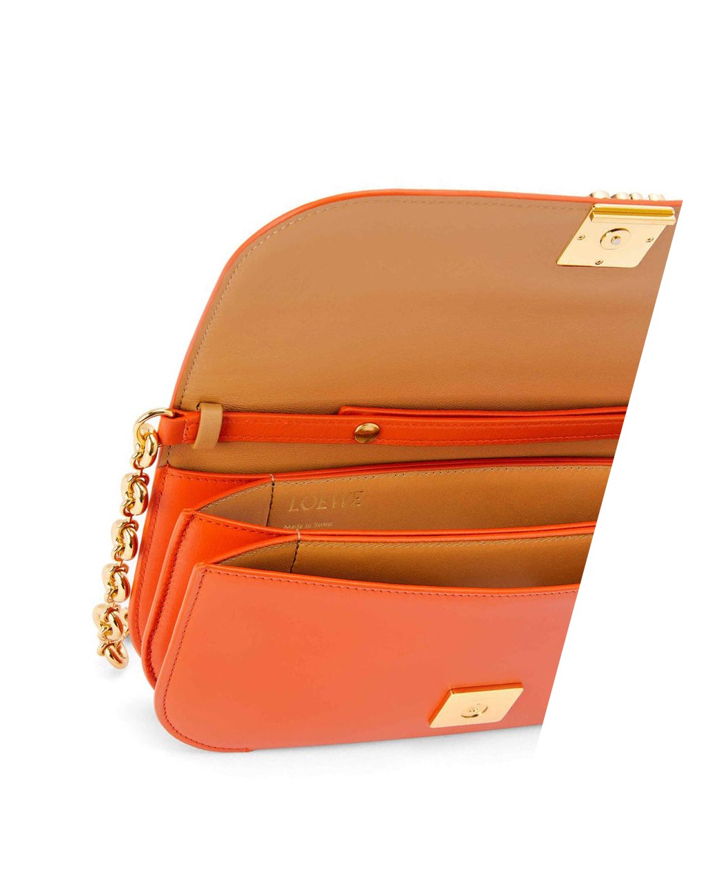 Loewe Goya Long Chain Clutch in silk calfskin Orange | 3120CFEMY