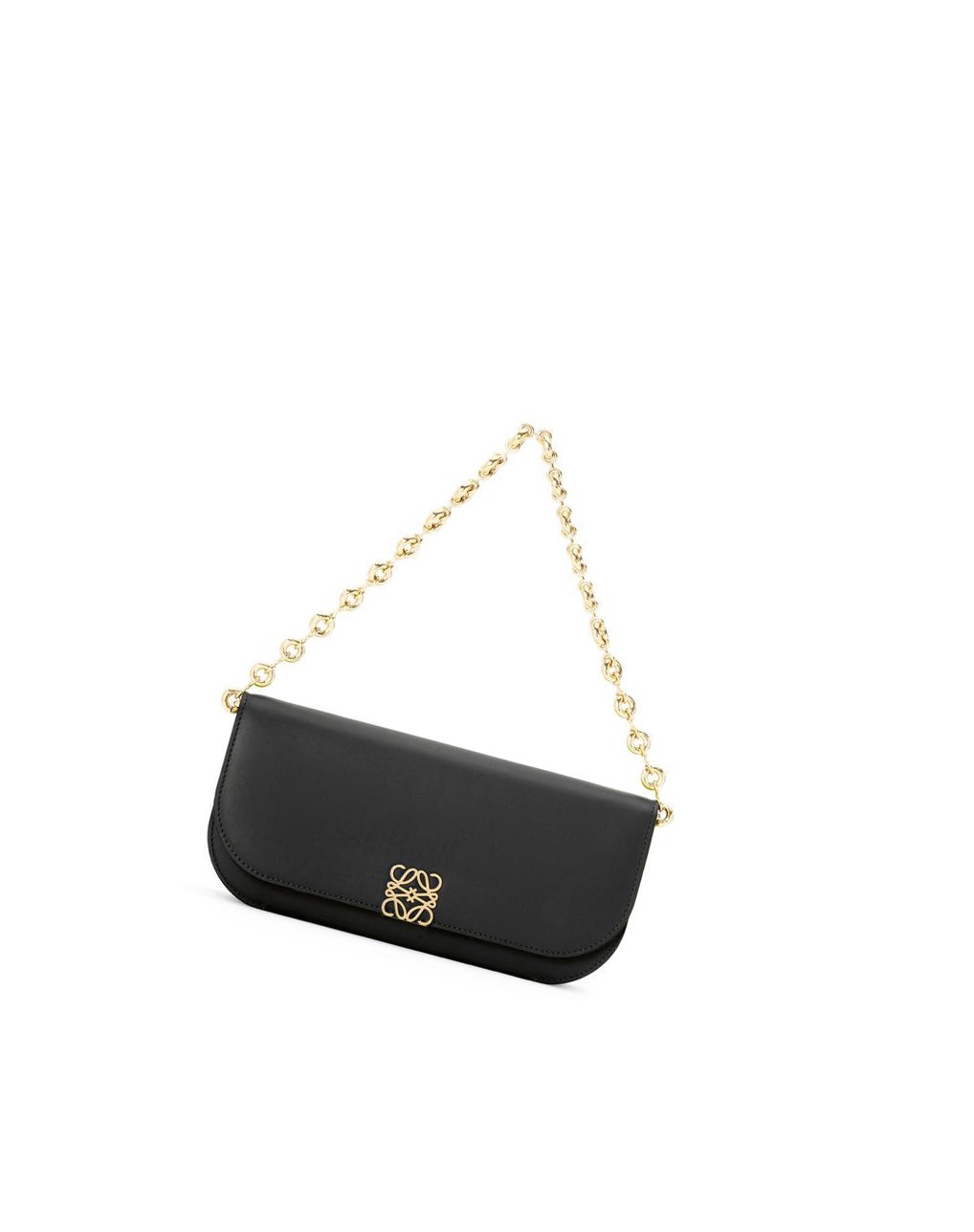 Loewe Goya Long Chain Clutch in silk calfskin Noir | 6031BIYRN