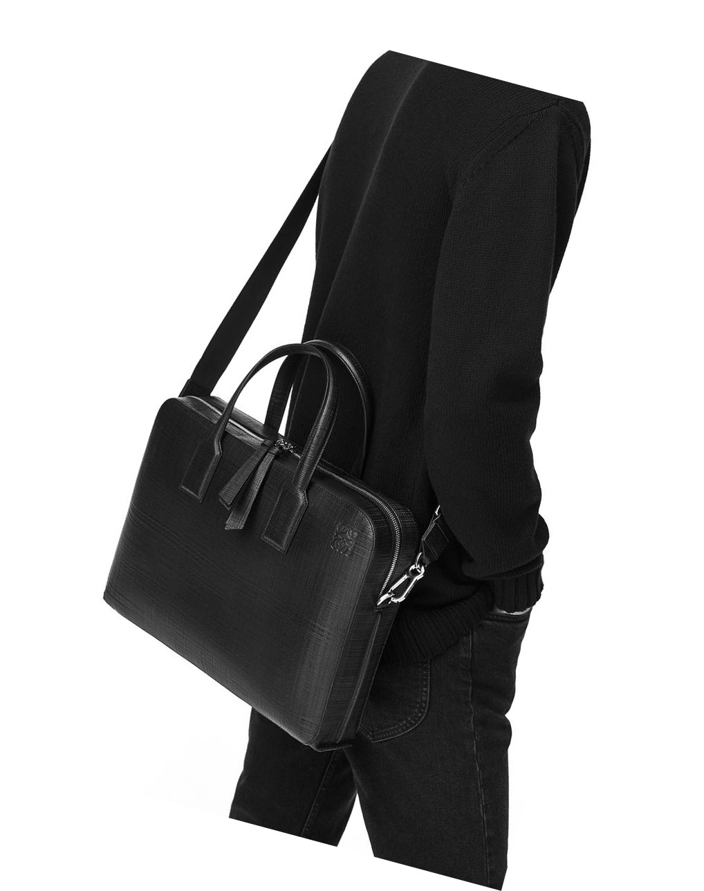 Loewe Goya thin briefcase in soft grained calfskin Noir | 5608NEQRF