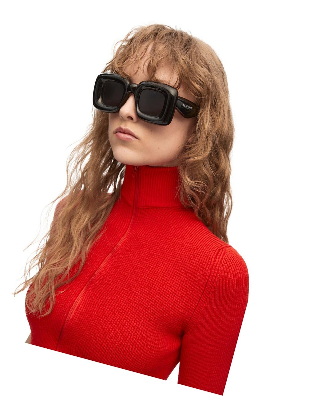 Loewe Inflated rectangular sunglasses in acetate Noir | 0154NXBTI