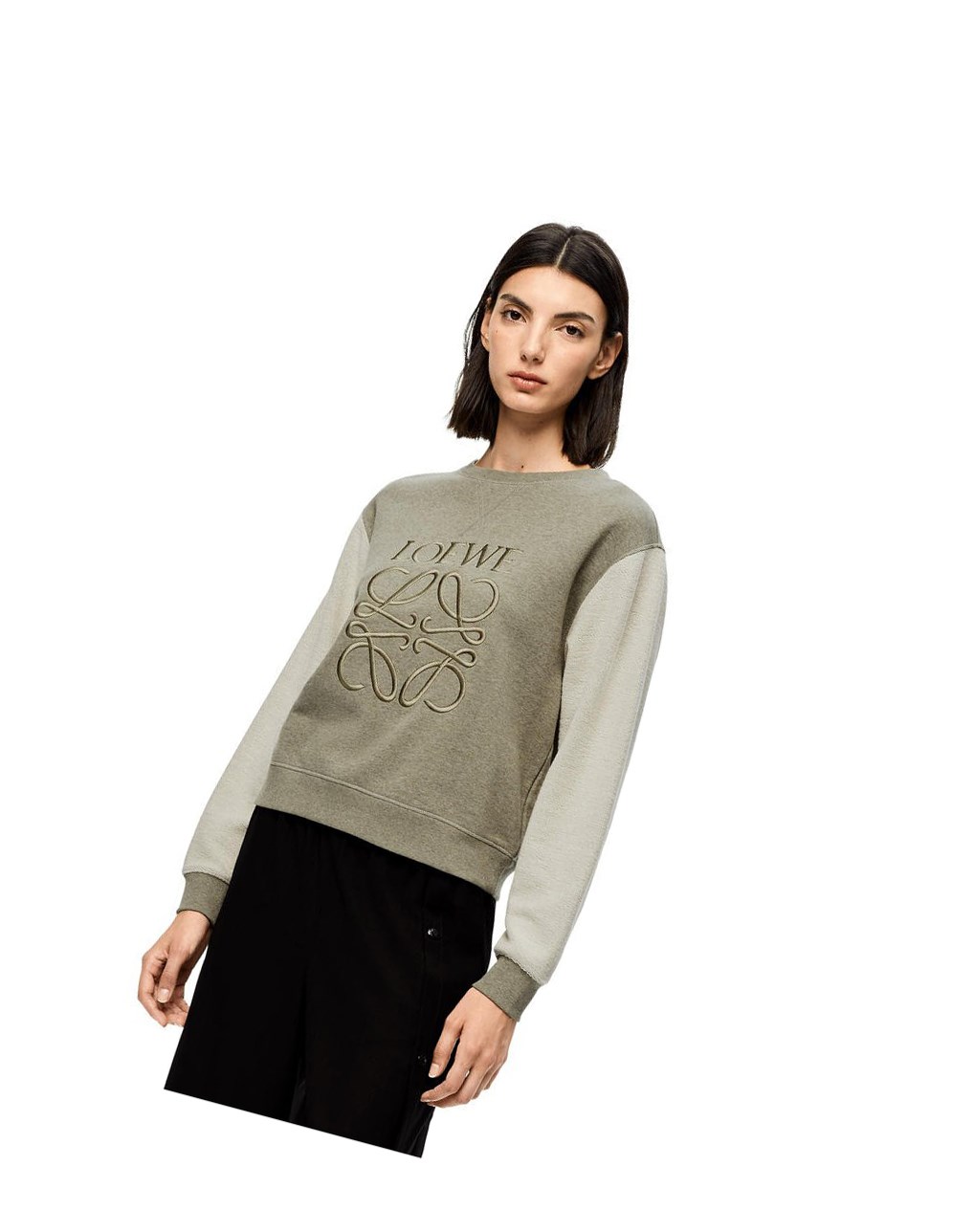 Loewe LOEWE Anagram embroidered sweatshirt in cotton Vert | 7204PBCMJ