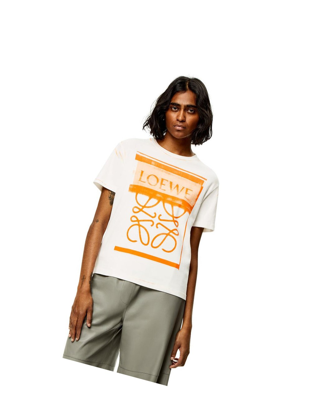 Loewe LOEWE Anagram print T-shirt in cotton Blanche Orange | 5139KJIGW