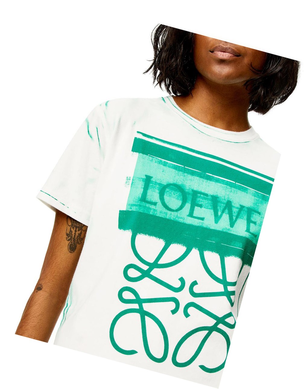 Loewe LOEWE Anagram print T-shirt in cotton Blanche Vert | 5417UDTFQ