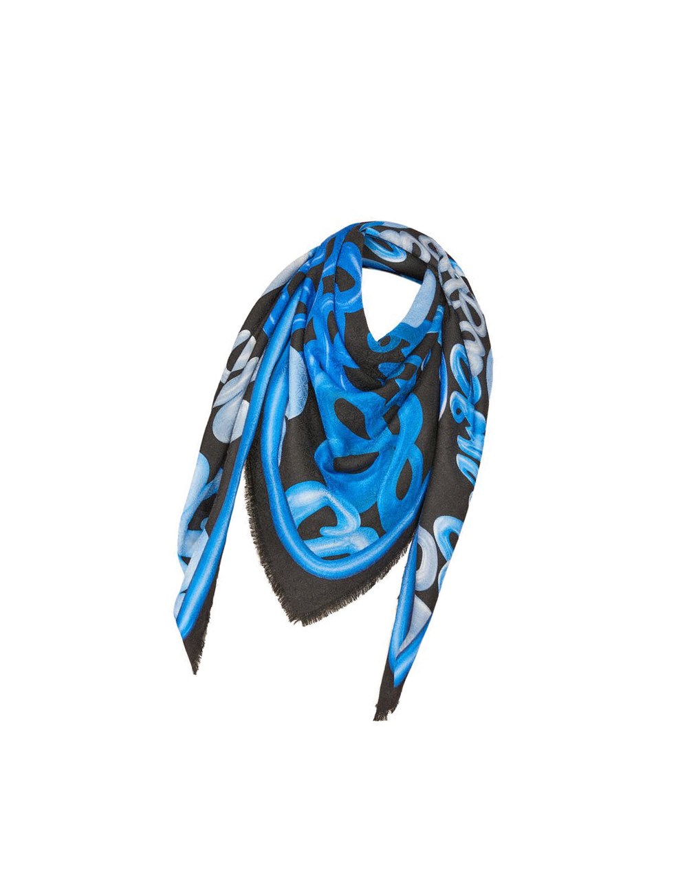 Loewe LOEWE Anagram scarf in silk and cashmere Bleu Multicolore | 0642XCEDT