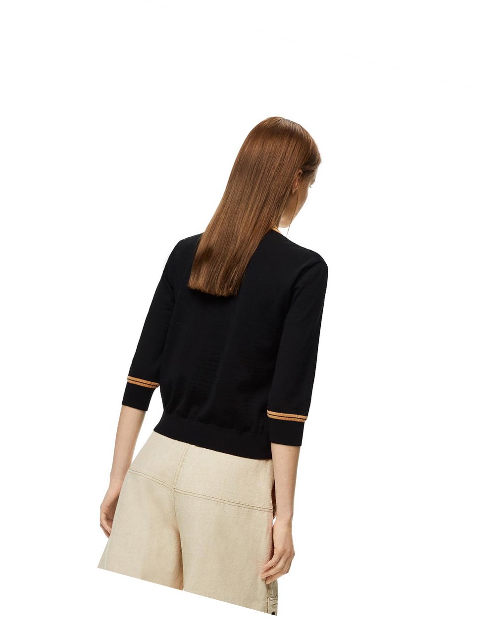 Loewe LOEWE cropped cardigan in wool Noir Beige | 2698IJRSK