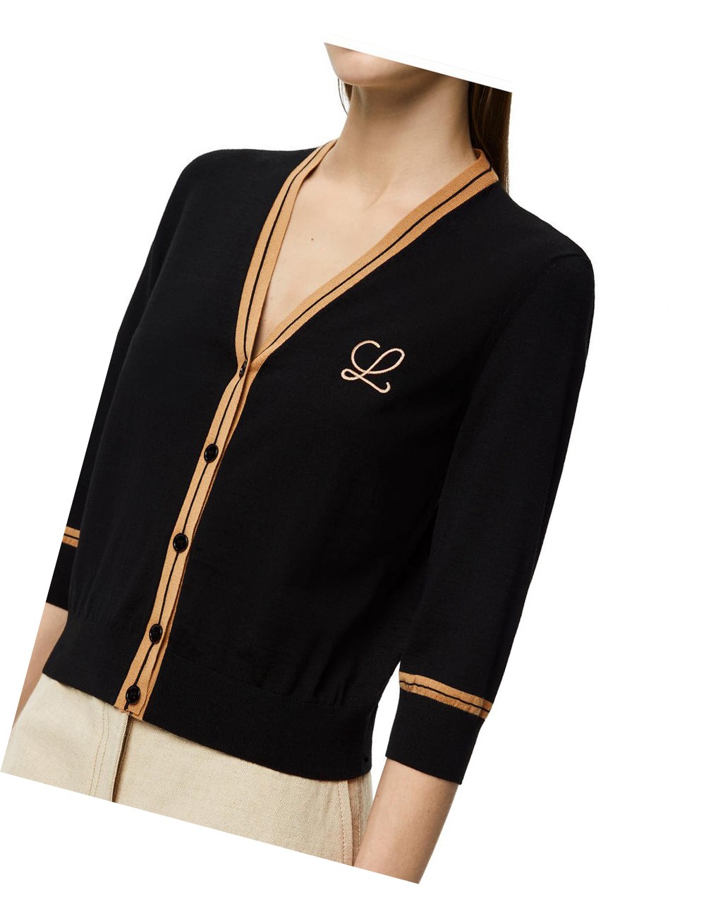 Loewe LOEWE cropped cardigan in wool Noir Beige | 2698IJRSK