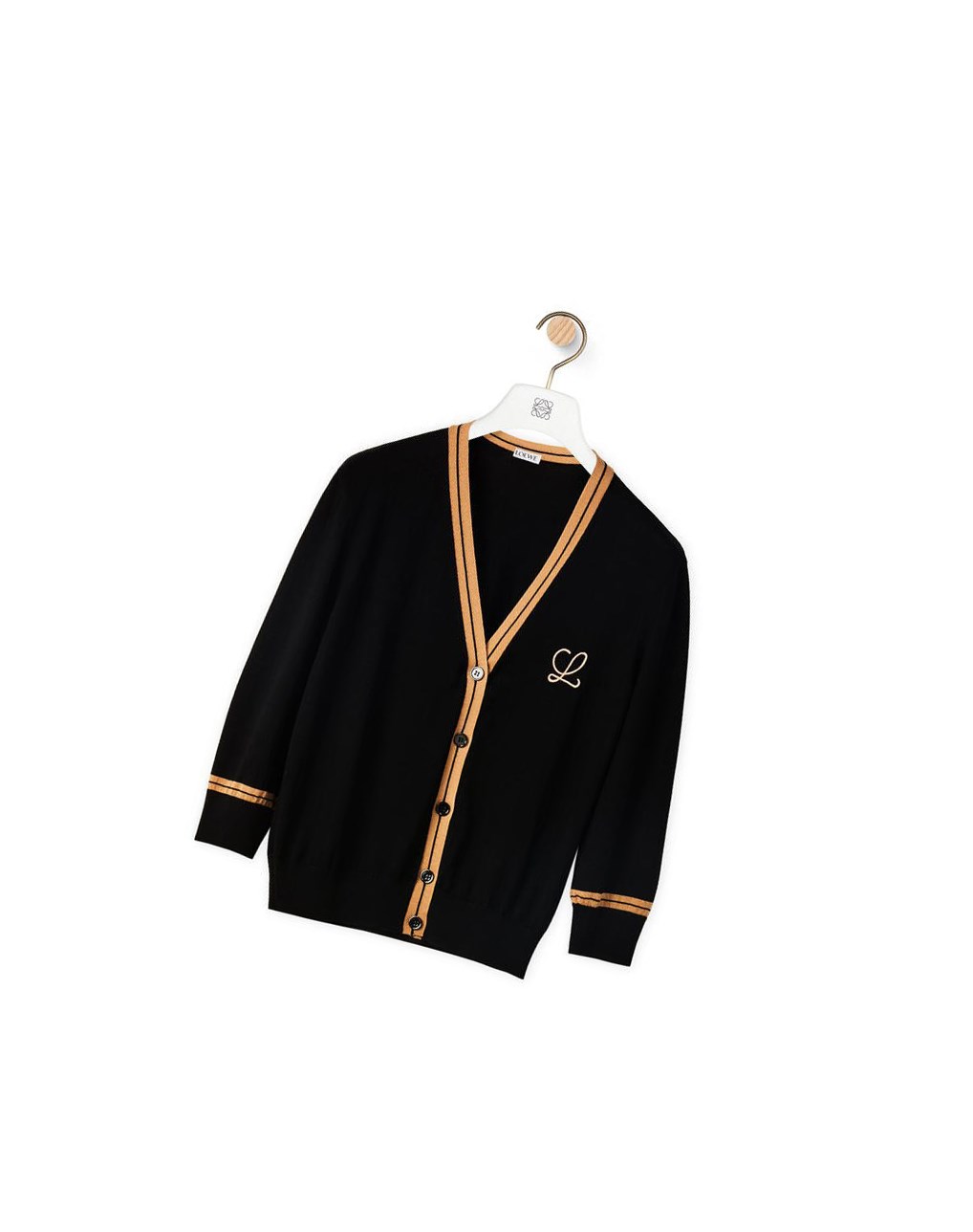 Loewe LOEWE cropped cardigan in wool Noir Beige | 2698IJRSK