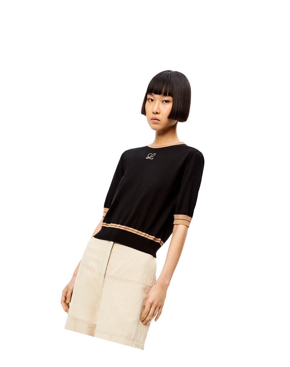 Loewe LOEWE cropped sweater in wool Noir Beige | 9136FGZHJ