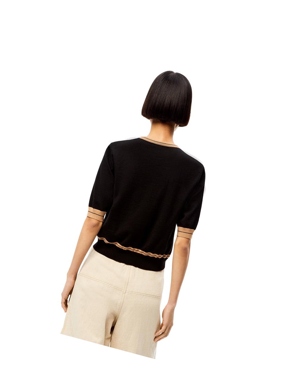 Loewe LOEWE cropped sweater in wool Noir Beige | 9136FGZHJ